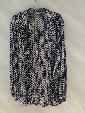 TanJay Women’s 20W (1X) Black/White Geo Print Long Sleeve Blouse Career